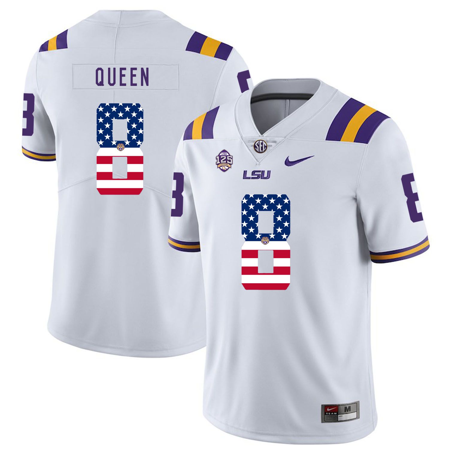 Men LSU Tigers #8 Queen White Flag Customized NCAA Jerseys